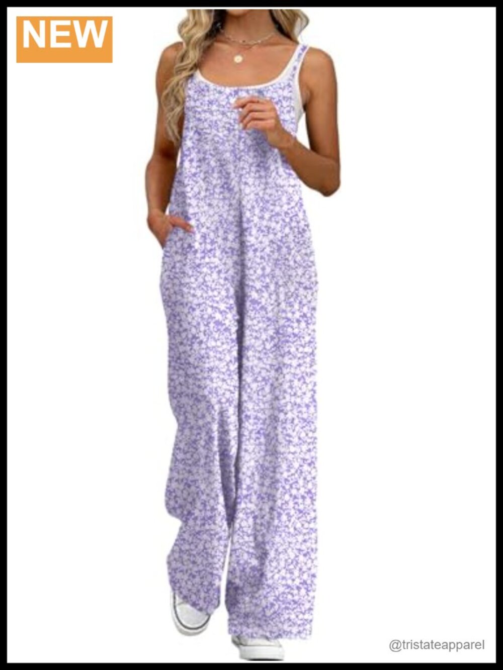 Women's Boho Floral Sleeveless Wide Leg Jumpsuit with Pockets Loose Fit